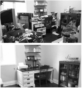 Pictured here are the before and after results of decluttering a home office of one of Martha Tobin's Room to Breathe clients. Photo Supplied