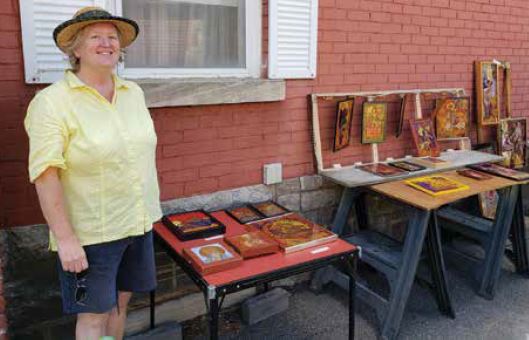 The late Kathleen McCrea, shown at the Old Ottawa East Art Tour in August 2020 along with several of her contemporary icon pieces, was one of the founders of the event. Photo by Lorne Abugov