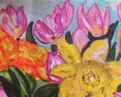 Louise likes to paint in bold watercolours and acrylics, like this floral composition. Photo Supplied