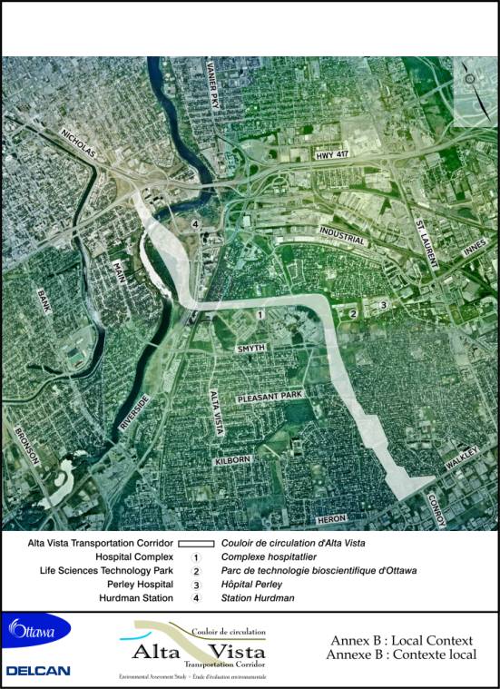Propose route of the Alta Vista Transition Corridor. Image by City of Ottawa