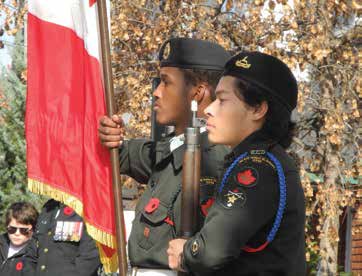 Royal Canadian Army cadets Munir Farah, left, and Gabriel Diaz led the colour party at the Remembrance Ceremony. Photo by John Dance 
